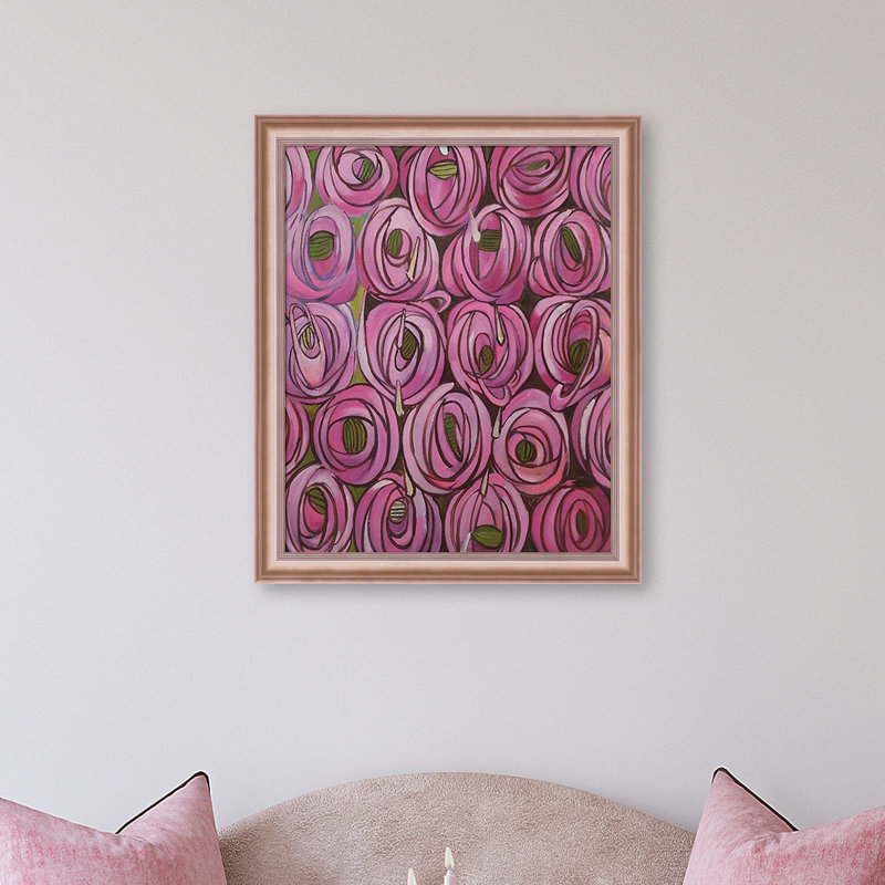 Roses par Charles Rennie Mackintosh - Reproduction d'art sur toile encadrée, Cadre noir Verona et tresse dorée