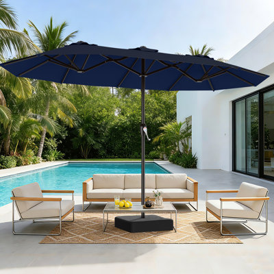 15FT Double-Sided Outdoor Patio Umbrella with Fiberglass Ribs, UPF 50+ UV Protected Water Resistant Canopy, Large Wind Resistant Umbrella for Deck, Backyard & Poolside