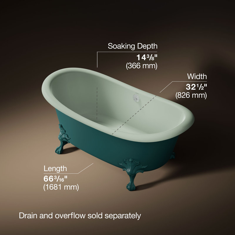 Artifacts 66-1/8 In. X 32-1/2 In. Freestanding Bath, Teal/Gray
