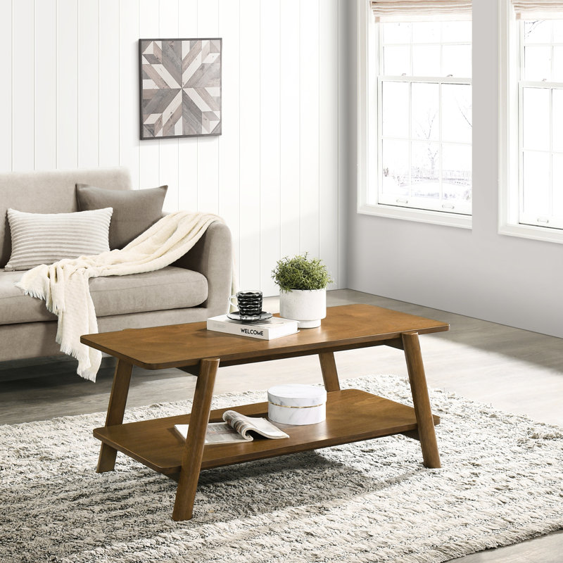 Table basse Mid-Century moderne en noyer avec tablette polyvalente pour table de salon, ajout d'espace