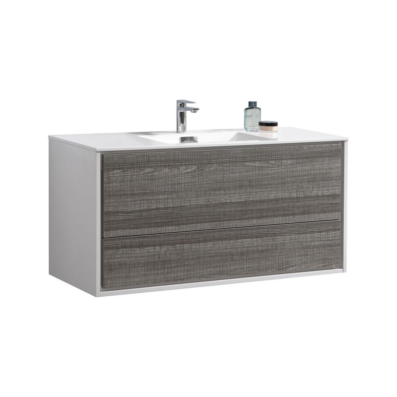Trieu 47.48'' Single Bathroom Vanity with Acrylic Top, Gloss White/Gray