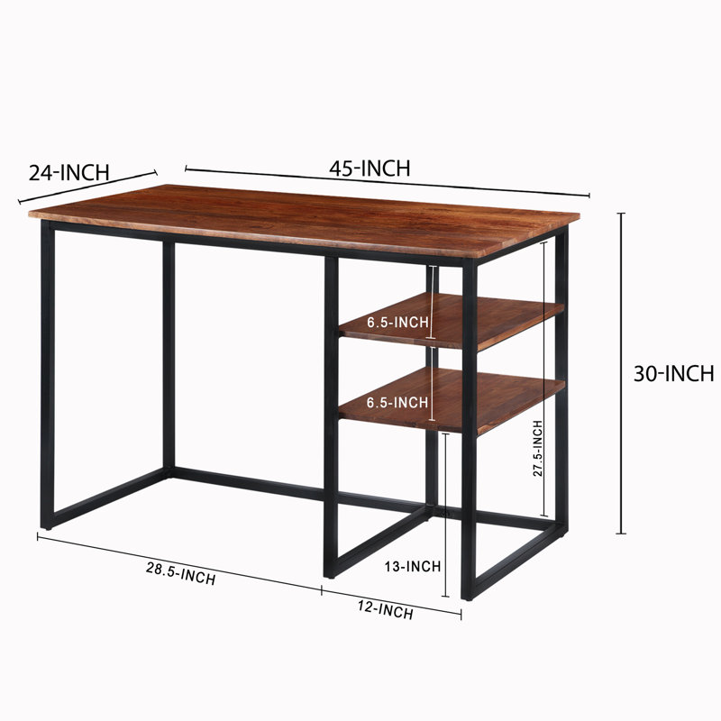 Minimalist Acacia Wood and Black Metal Desk with Side Shelves