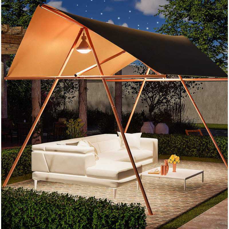 Auvent de voile à abat-jour hexagonal, grand pare-soleil à blocs UV de 116 po x 118 po avec UPF 50+, tissu en polyester haute densité imperméable, poteaux bruns résistants à la rouille et crochets intégrés pour le patio - Kaki clair