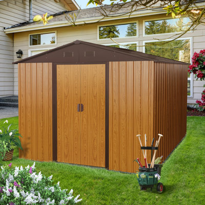 8X10 Metal Outdoor Storage Shed Woodgrain8 -  HOA.WWC, 10X8MUWENSHEDNOWINDOW