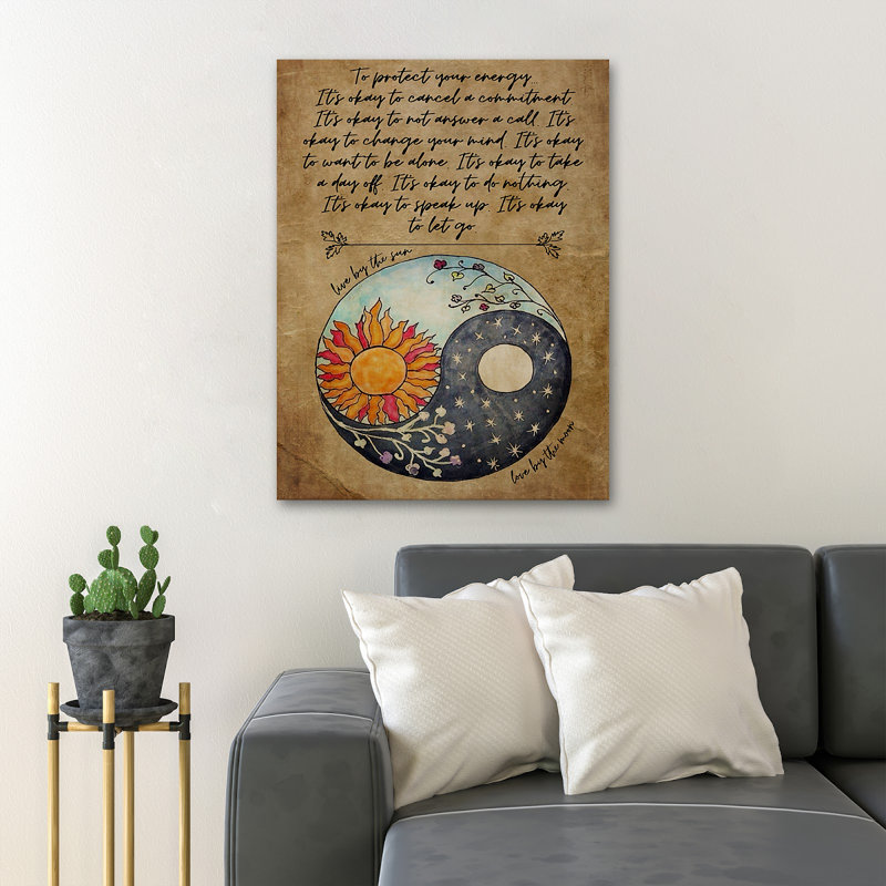 Yin And Yang Circle - To Protect Tour Energy It's Okay To Cancel A Commitment - 1 Piece Rectangle Graphic Art Print On Wrapped Canvas
