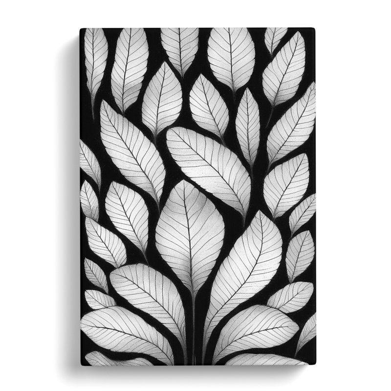 Monochrome Leaves No.2 - Wrapped Canvas Print, 60cm H x 40cm W x 3cm D