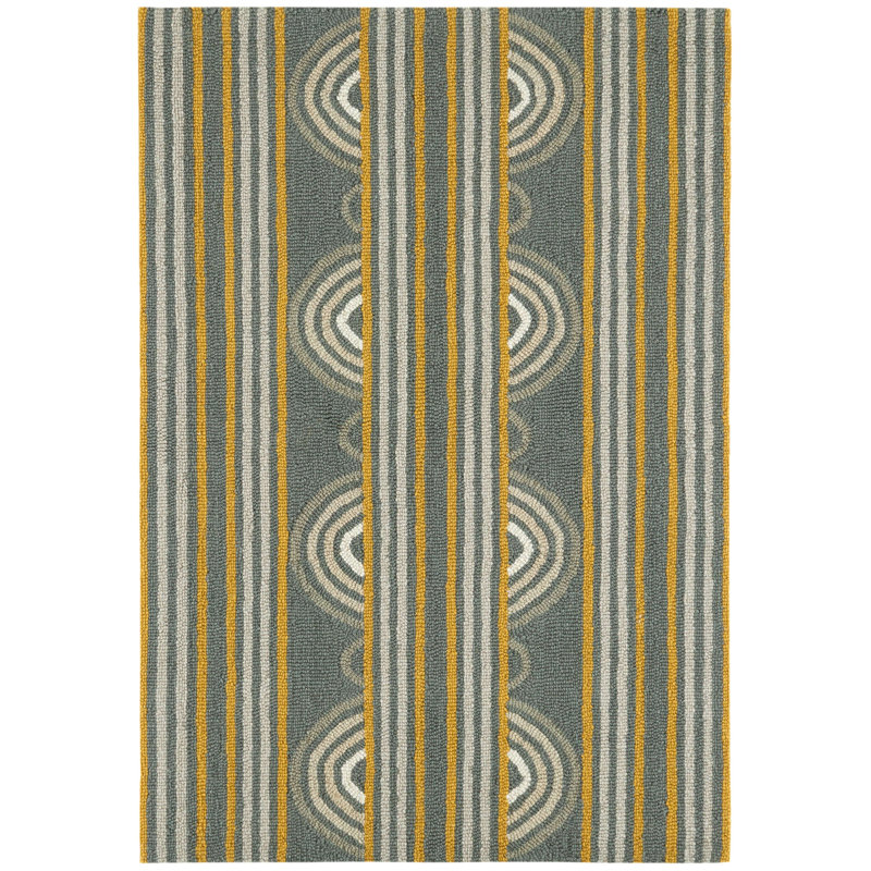 Button Kit Kemp x Annie Selke Button Grey Hand Micro Hooked Wool Rug, Rectangle 5' x 8'