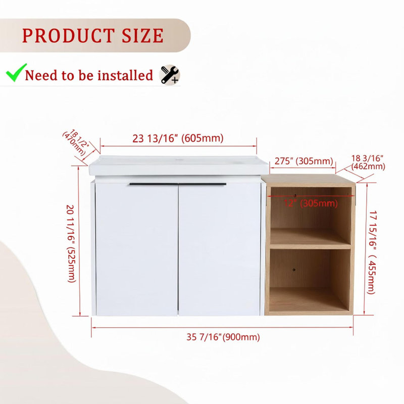 Meuble-lavabo de salle de bain avec lavabo et tablette de rangement