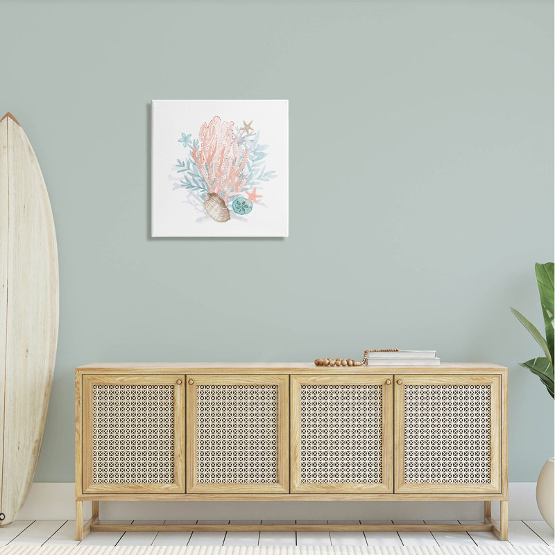 Aquarelle, motif corail, coquillages, art mural par Lanie Loreth, H 24 po x l 24 po x P 1,5 po