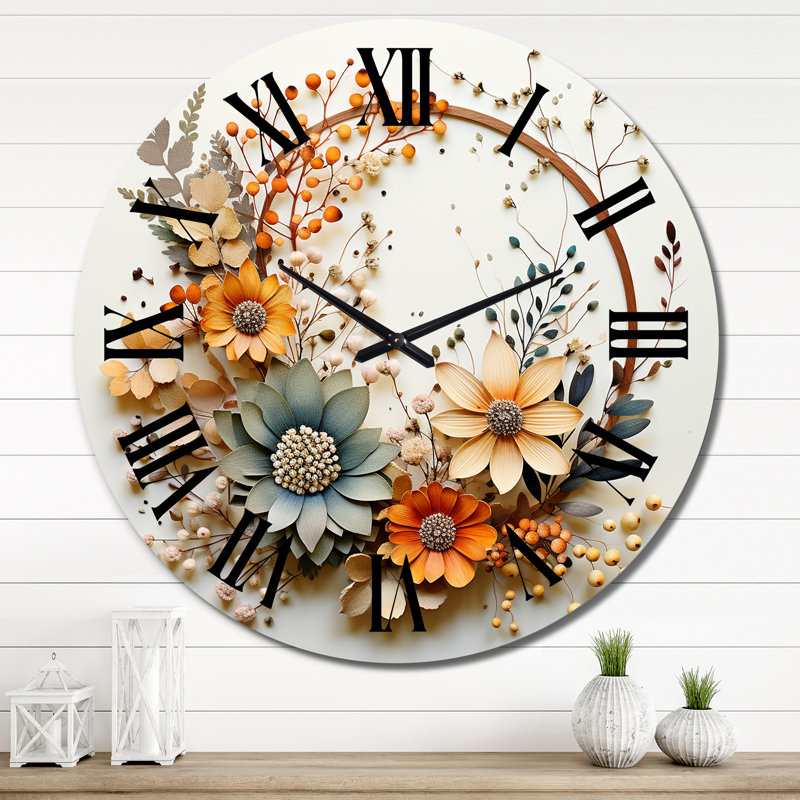 Horloge murale beige et orange, Très grand