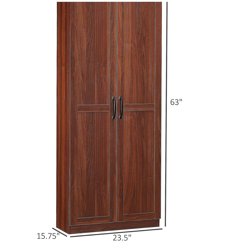 HOMCOM 63" 2-Door Kitchen Pantry, Freestanding Storage Cabinet with 5-tier Shelving and 2 Adjustable Shelves for Dining Room, Brown