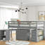Lit mezzanine simple gris avec bureau pratique et armoire à roulettes grise pour maximiser l'utilisation de l'espace-459235843