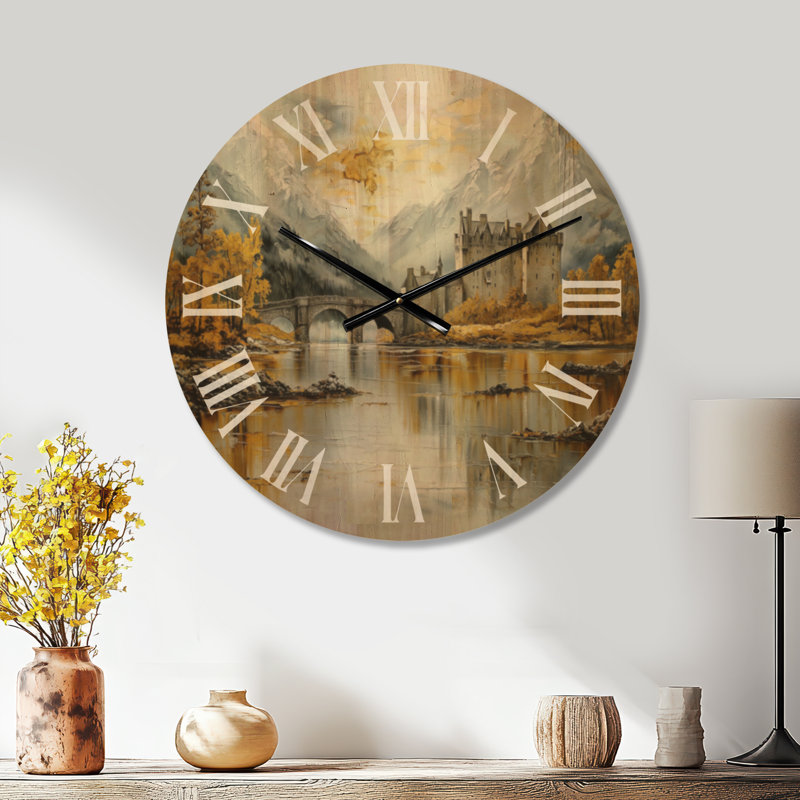 Horloge murale paysage en bois - Château d'Eilean Donan en Écosse I, Medium