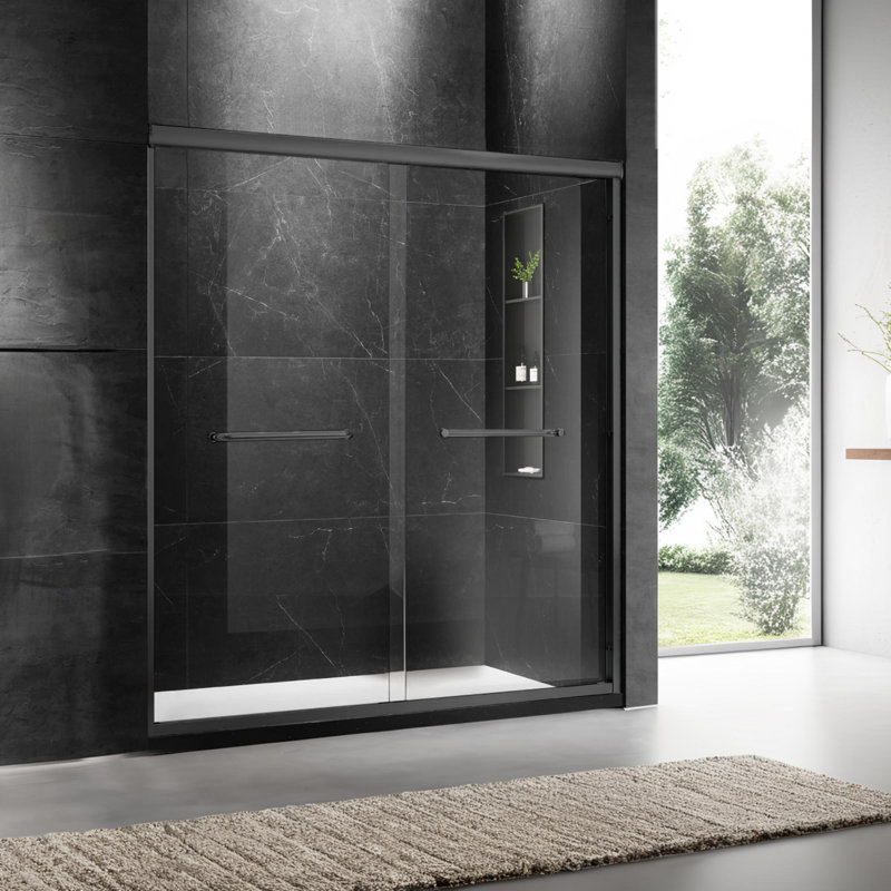 60'' W x 74'' H Door Sliding Frameless Shower Door with 6mm Tempered Glass, Matte Black