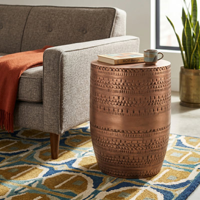 Table de bout cylindrique en métal avec finition texturée Johnho