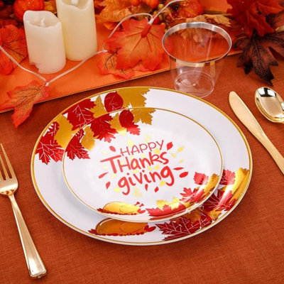 175 Pcs Thanksgiving Gold Disposable Plates Set