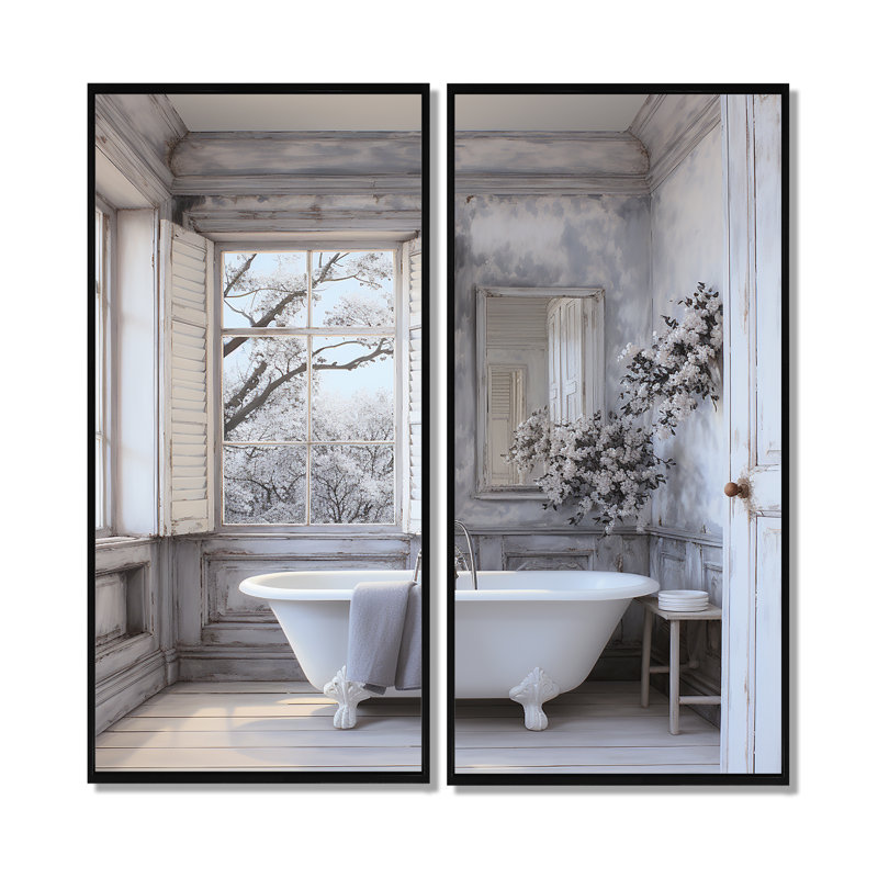 «Farmhouse Bathroom Charm II», art mural traditionnel beige, H 20 po x l 24 po, Noir