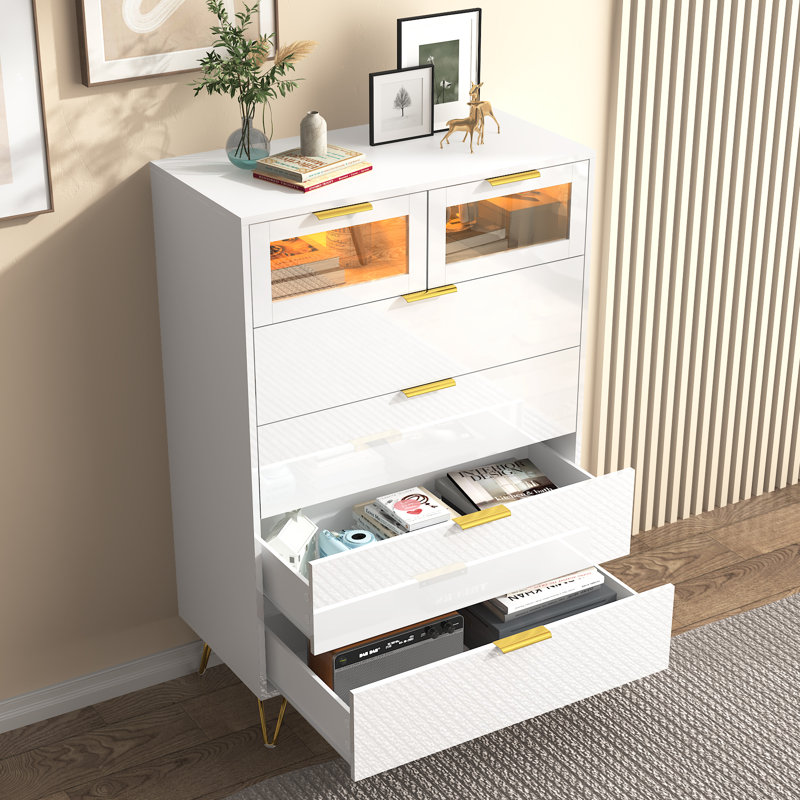 Commode 6 tiroirs avec commode lumineuse Iyaz, Blanc