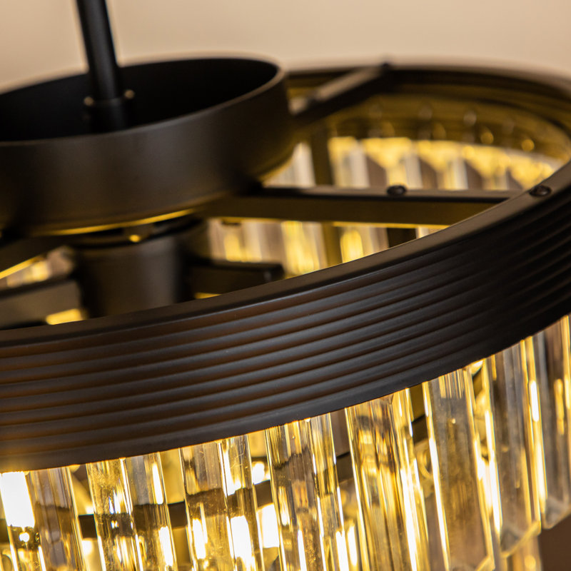 Alax Mid-Century Modern Crystal Chandelier for Dining room, 31cm H x 34cm W x 34cm D, 3, Matte Black