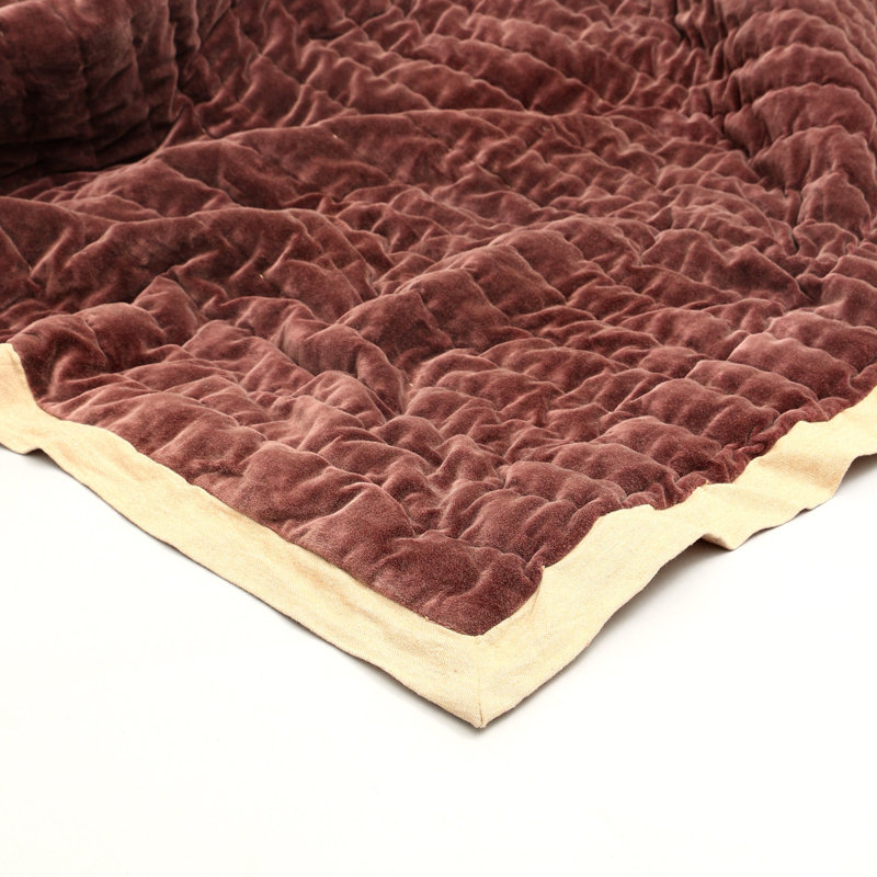 Couvre-lit | Édredon en velours | Couvre-lit matelassé à la main en coton et en velours de coton | 88 po x 92 po, Rouge-brun