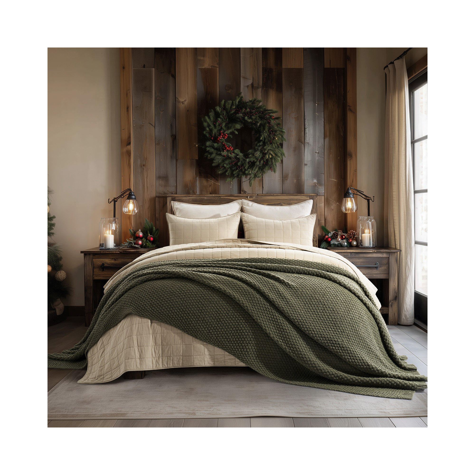 Chunky Chenille Knit Throw Blanket, 90" L x 90" W, Olive Green