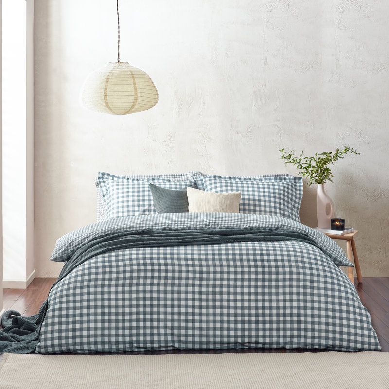 Barton Gingham Check Duvet Cover Set, King Duvet Cover + 2 Standard Pillowcases, Navy/White