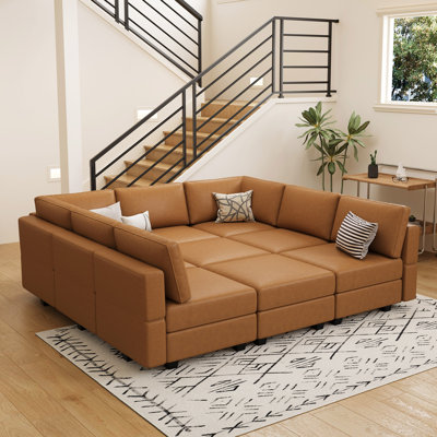 Ancram 9-Seats Large Faux Leather Sofa Bed Sleeper Storage Couch Convertible Memory Foam Modular Sofa Sectional Sofa For Livingroom Bedroom