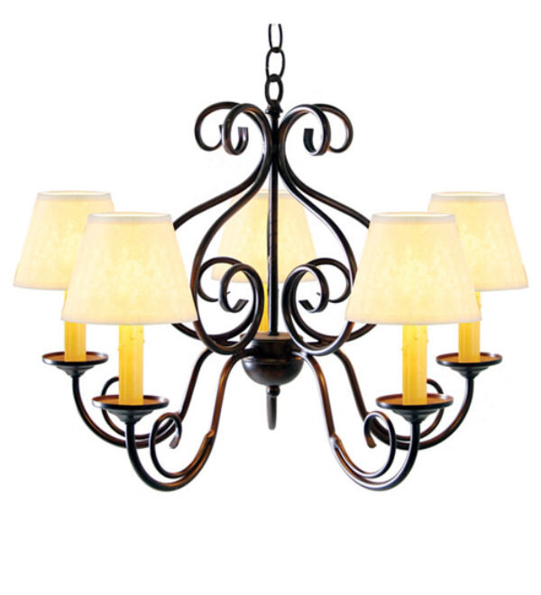 Lustre classique / traditionnel à 5 lumières Jenna, Étain, Trompette crème