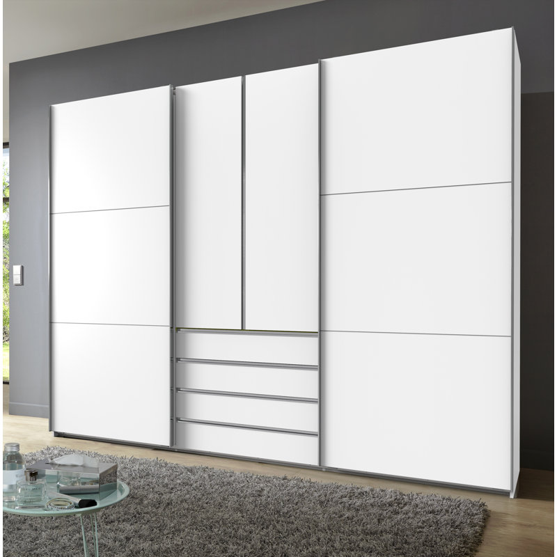 Advait 4 Door Manufactured Wood Wardrobe, White/White