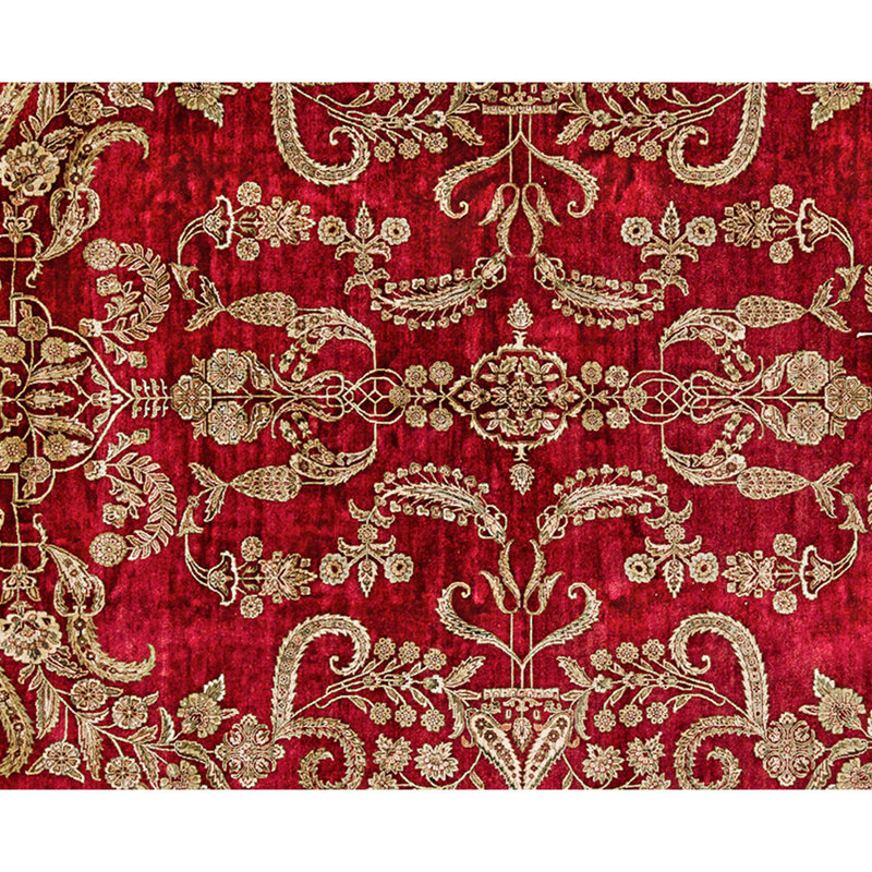 Hand Knotted Wool Area Rug in Wine And Gold