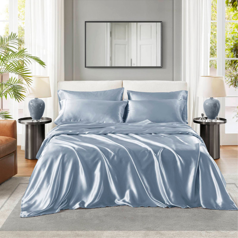 Ensemble de draps 6 pièces, Bleu, Couvre-lit très grand + 5 pièces supplémentaire