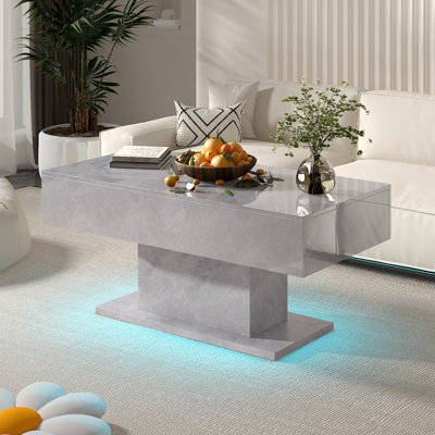 Table de salon moderne à DEL ultrabrillante avec 2 tiroirs de rangement