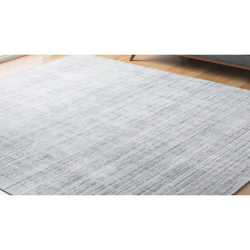 Light Gray Hand-Knotted Wool and Viscose Area Rug