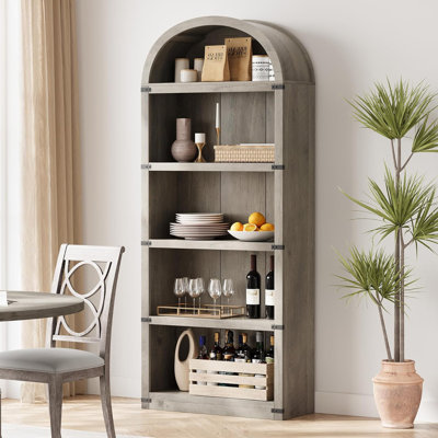 Bookcase Arched Bookshelf 71.65In Tall Bookcase Farmhouse Display Storage Rack