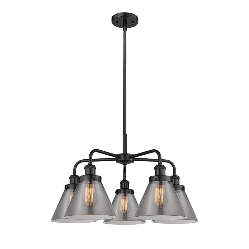Lustre suspendu 5 lumières Cone, Plaqué couleur fumée, Noir mat