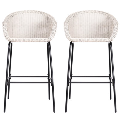 Métal d'extérieur, 2 faux tabourets gris, conception tout-en-un avec structure transparente, motif de panier tissé, siège de 29,50 po pour tables de bar, structure en fer noir durable, repose-pieds de 12,50 po