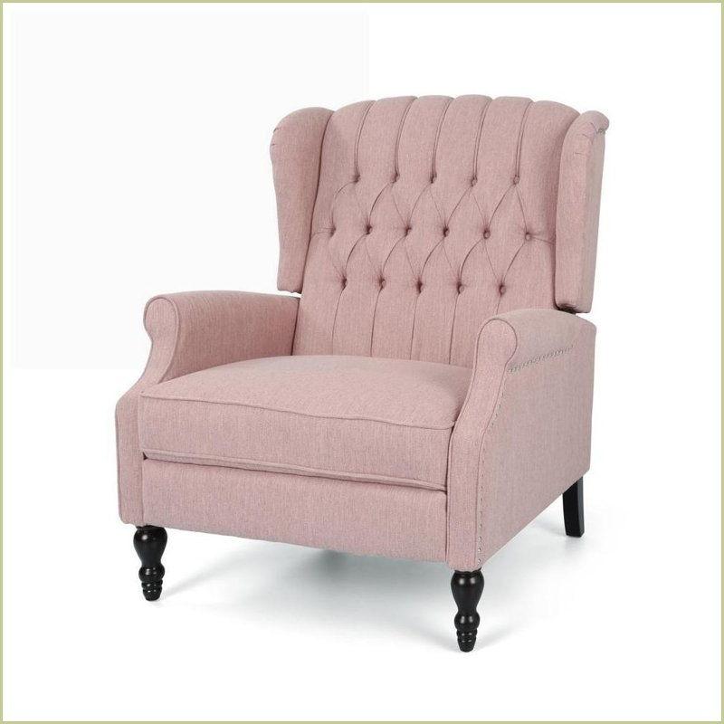 Fauteuil inclinable: surdimensionné capitonné à oreilles avec garniture cloutée pour le salon / la chambre à coucher | Rosé | Tissu