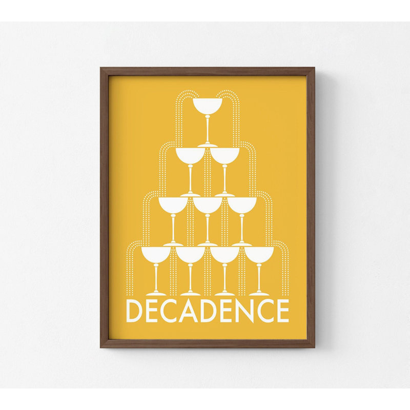 Reproduction d'art Champagne Tower, impression de Champagne jaune, affiche de citation de décadence, affiche idée de décoration de bar jaune