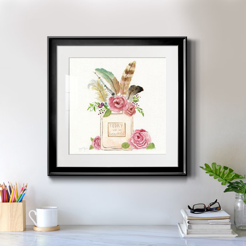 Boho Bouquet I - peinture encadrée, Cadre noir, H 17,5 po x l 17,5 po x P 1,5 po