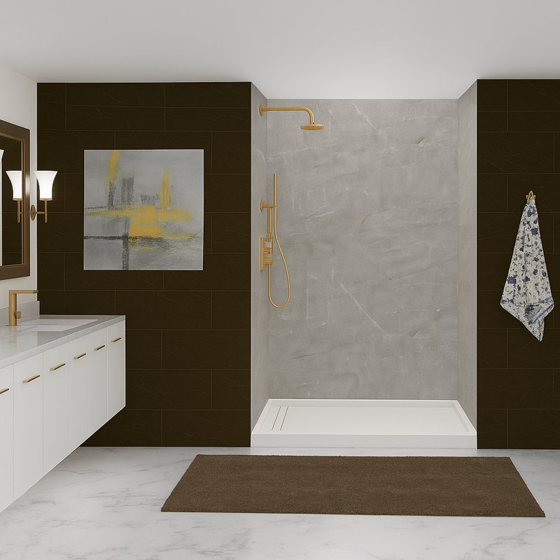 96” Waterproof SPC Shower Wall Panel Kit – 4-Piece Grout-Free Bathroom Surround (42"x60"x96"), 96" H x 42" W x 0.3" D