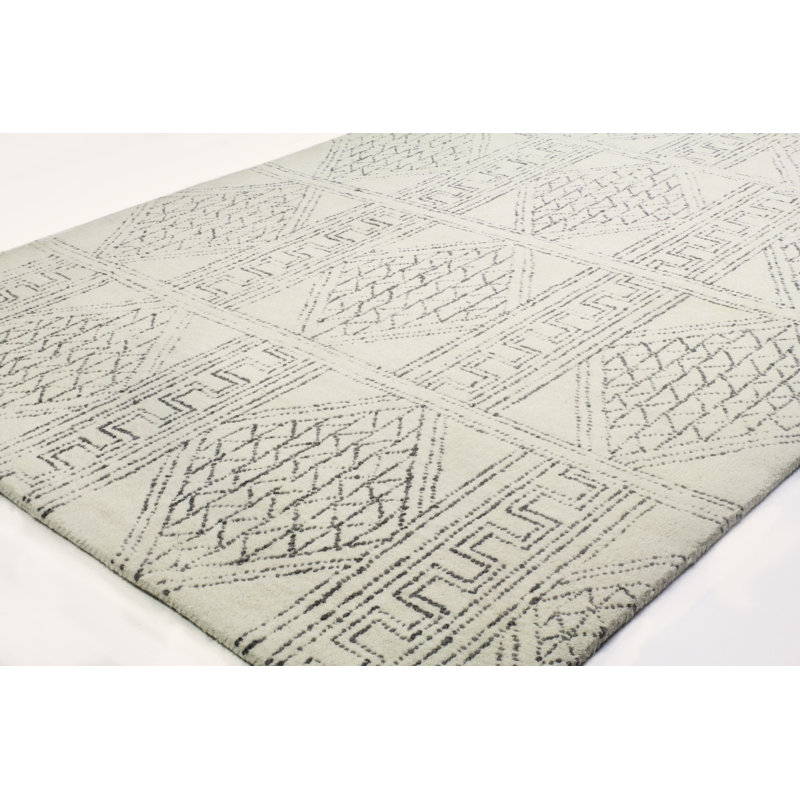 Ivory and Gray Hand-Tufted Wool Geometric Area Rug