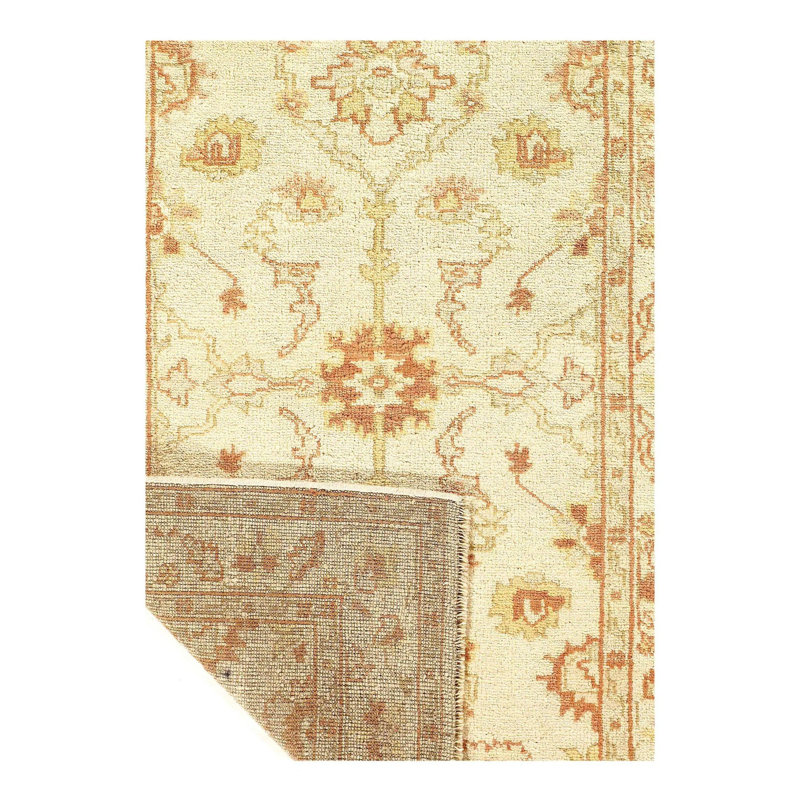 Tapis beige / brun en laine noué à la main de style oriental rectangulaire 3 pi 1 po x 4 pi 7 po Meagen