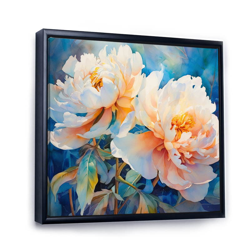 Pivoine rose captivante III sur toile, Cadre flottant noir, H 30 po x l 30 po x P 1 po