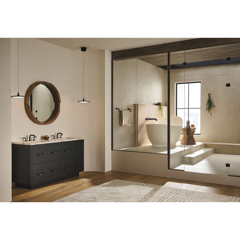 Litze® Widespread Lavatory Faucet With Low Spout, Notch Lever Handle, Matte Black, 1.5 GPM
