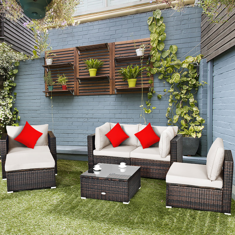 Ensemble de conversation modulaire en rotin 7 pièces avec coussins Patiojoy, Blanc