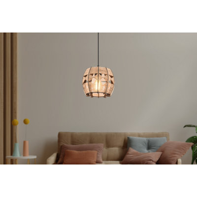 Elegant Wooden Chandelier with Adjustable Cable, Camel Color, 23.6 x 23.6 x 23.6 inches | CE Certified, E27 Socket (Max 40W) | Stylish Lighting Fixture for Living Room, Dining Room, & Entryway Decor