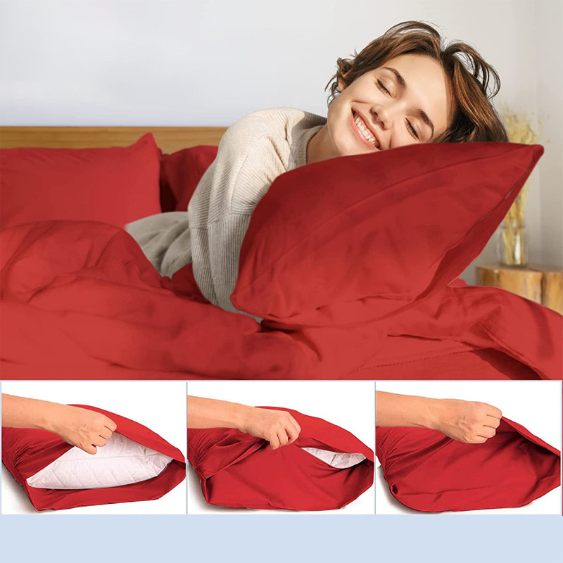 LuxClub 2 PC Red Queen Performance Microfiber Solid Pillowcase Set, Queen Pillowcase, Red