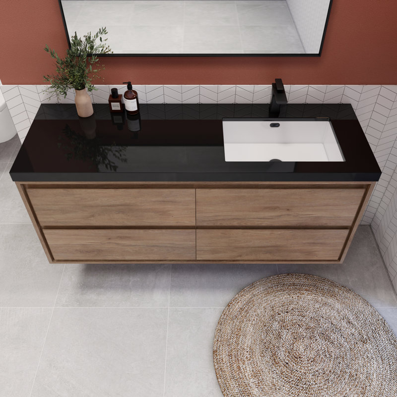 Ensemble de meuble-lavabo simple 60 po Vickye, Chêne naturel