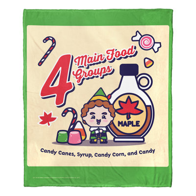 Warner Bros. Elf 4 Main Food Groups Cartoon Silk Touch Throw Blanket, Holiday Humor Throw, 50x60 Inches