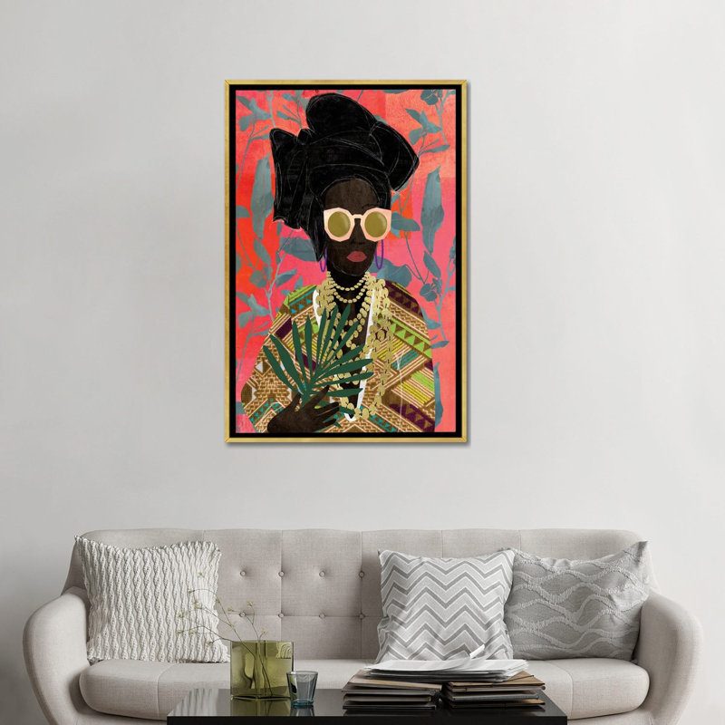 «Modern Turban Woman I» par Nikki Chu - reproduction, Impression encadrée, H 48 po x l 32 po, Doré